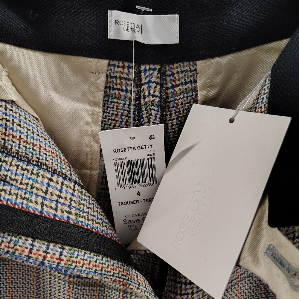 ROSETTA GETTY Prince Of Wales Checked Wide-Leg Trouser | Size 4 | NWT - Picture 7 of 9